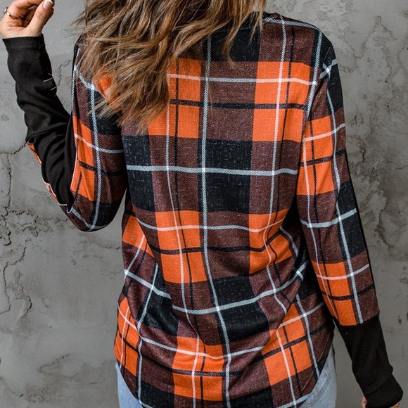 NWT - Plaid Color Block Long Sleeve Top - Picture 2 of 5